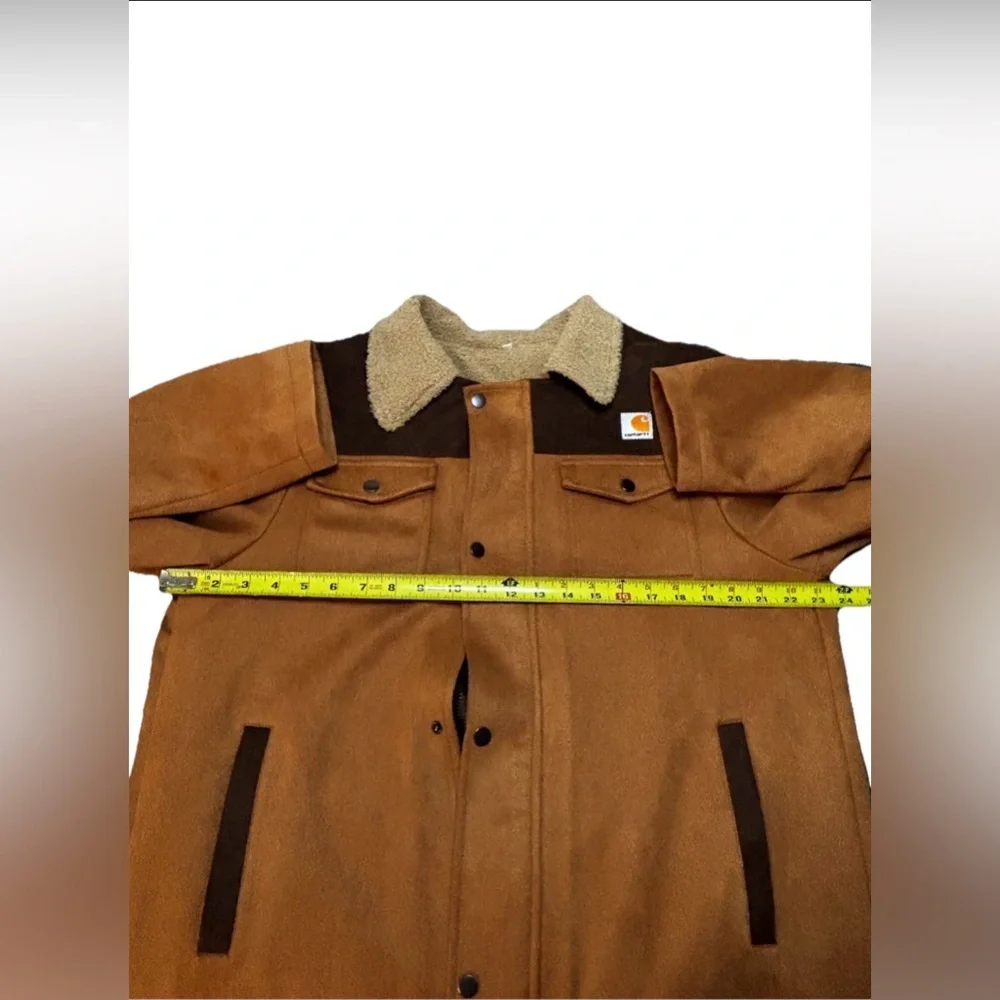 Carhartt Sherpa Lined Canvas Ranch Chore Coat Brown Western Workwear Jacket L - Picture 5 of 7